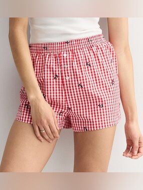 Threads of Luxx Juniors XL Red Gingham Anchor Embroidered Shorts NWT Cotton.